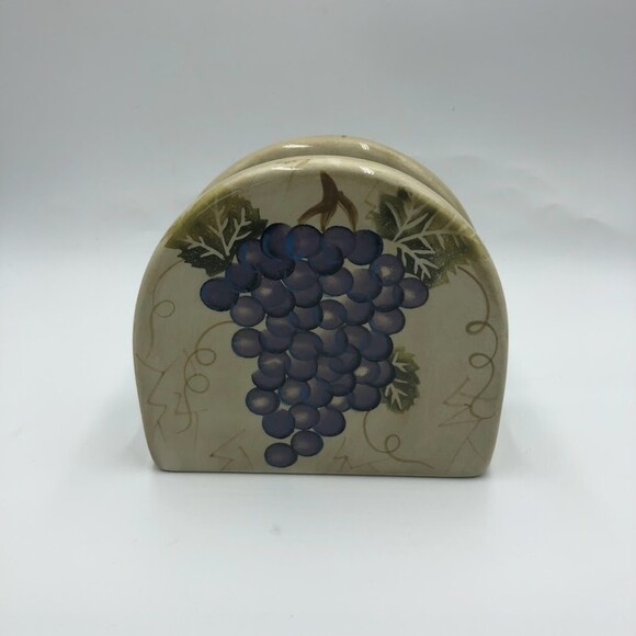 Tabletops Unlimited Cabernet Handpainted Collection Ceramic Napkin Holder Grapes - Picture 3 of 11